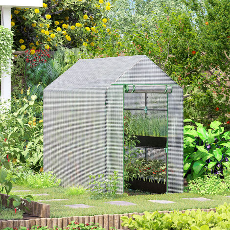 Invernadero de Jardín Vivero Casero con Puerta Enrollable Cubierta de PE y  Marco de Metal para