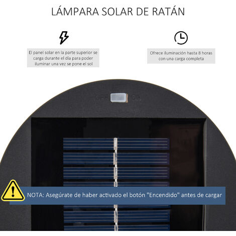 Lámpara de Pie de Mimbre Ratán de Energía Solar con LED 0,8 W Interruptor de Control de Luz Automático Decoración para Exterior Ø21,5x61 cm
