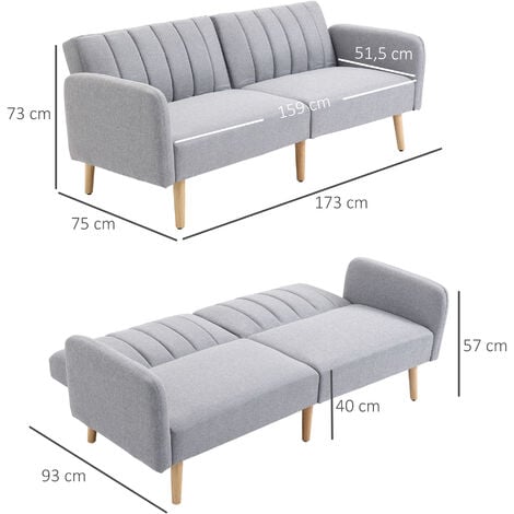 Sofá Cama de 2 Plazas Tela con Respaldo Ajustable en 3 Posiciones y Patas de Madera Sofá Doble Convertible en Cama para Salón Oficina 173x75x73 cm