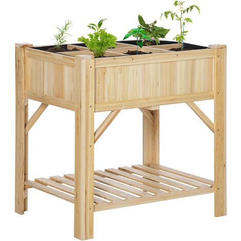 Huerto Urbano de Madera 78,5x58x81 cm Mesa de Cultivo con 6 Compartimentos y Estante Inferior para Plantas Flores en Jardín Terraza Exterior