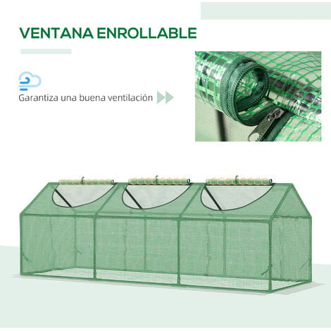 Invernadero de Terraza Jardín 270x90x90 cm Tipo Caseta de Acero con 3  Ventanas Enrollables Vivero Casero