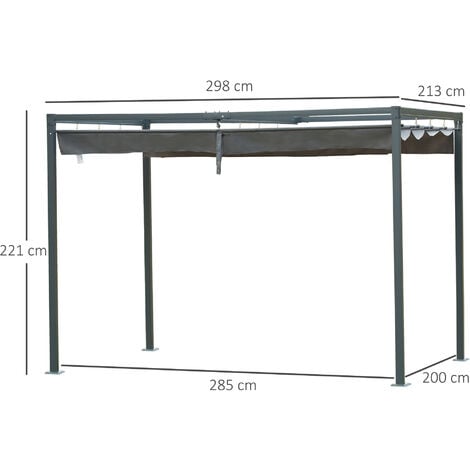 Pérgola 3x2 m Cenador de Jardín con Techo Retráctil de Poliéster con Recubrimiento Resistente para Celebraciones Fiestas Bodas