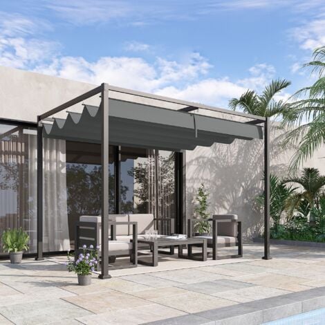 Pérgola 3x2 m Cenador de Jardín con Techo Retráctil de Poliéster con Recubrimiento Resistente para Celebraciones Fiestas Bodas