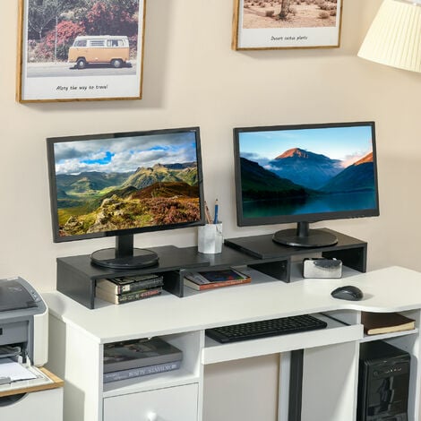Soporte para escritorio de doble monitor, longitud ajustable de 32 a 40  pulgadas, elevador de monitor de computadora de escritorio grande para 2