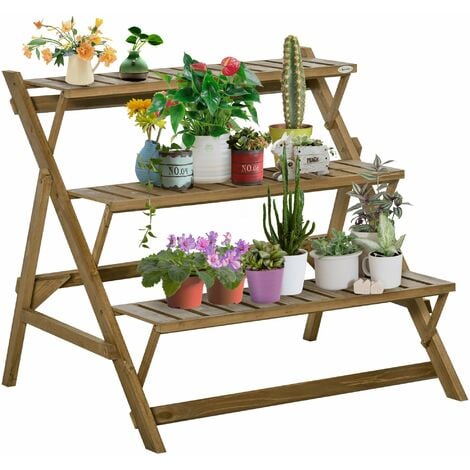 COSTWAY Estantes para Plantas de 3 Niveles, Estantería de Bambú Decorativa  para Macetas de Flores, Estante