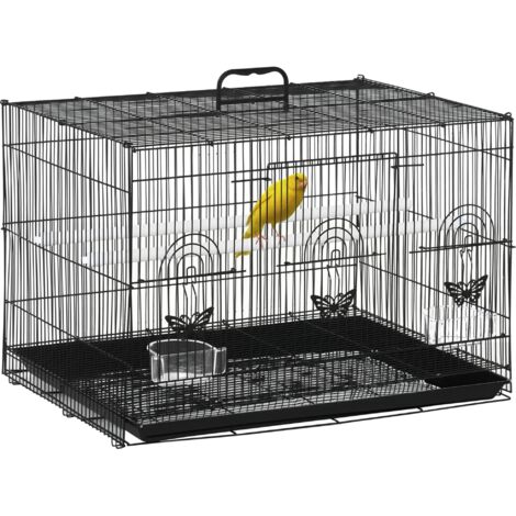 Jaula para Pájaros 60x41x41 cm Pajarera de Metal con Comederos 2 Perchas 3 Puertas y Asa de Transporte para Pájaros Pequeños Canarios Cotorras