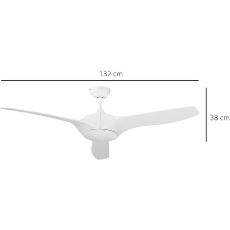 Ventilador de Techo Ø132 cm con Luz LED Mando a Distancia 3 Aspas Reversibles 6 Velocidades y Temporizador Silencioso para Dormitorio Salón