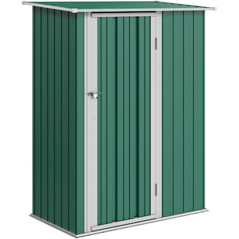 Outsunny caseta de jardín 1,07 m² 142x84x189 cm cobertizo exterior metálico con puerta y orificios de drenaje para almacenamiento de herramientas