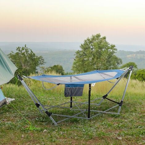 Outsunny cama de camping plegable cama de acampada con cojín almohada  bolsillo lateral bolsa de transporte