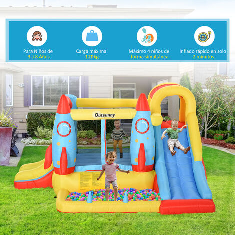 Castillo hinchable infantil de 2 toboganes y 2 camas de salto con piscina más inflador y bolsa multicolor Outsunny