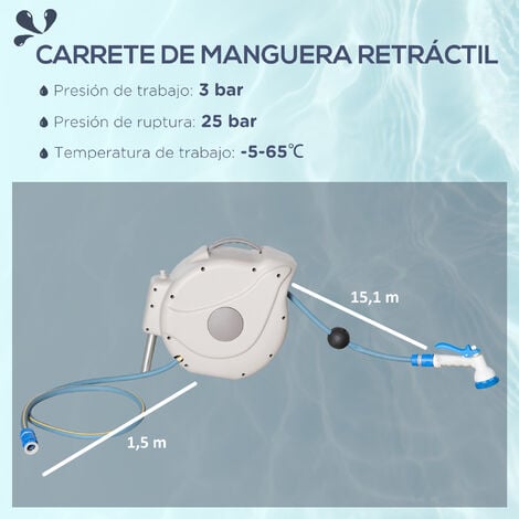 VEVOR Carrete de Manguera Retráctil Giratorio de 180° Carrete Automático de  Manguera Montado en Pared