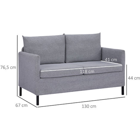 Sofá de 2 Plazas Tapizado en Lino Sintético Sillón Biplaza de Salón con Cojines Acolchados Desenfundables Reposabrazos y Patas de Acero 130x67x76,5 cm