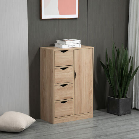 Mueble auxiliar de madera 4 cajones - Natural/Gris