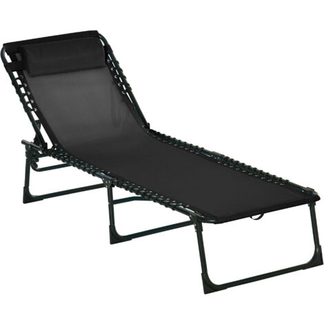 Tumbona Plegable y Ajustable de 4 Posiciones con Sistema de Cordones Negro