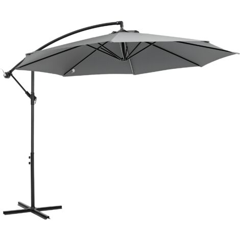 Sombrilla de Jardín Ø300x250 cm Parasol Excéntrico Inclinable con Manivela Base Cruzada y Soporte de Acero Protección Solar para Terraza Exterior
