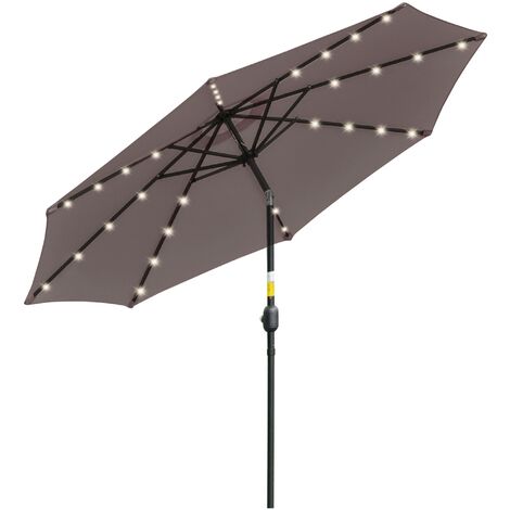 Sombrilla de Jardín con 32 Luces LED Solares Ø265x233 cm Parasol Inclinable con Manivela y Poste de Acero para Terraza Patio Exterior