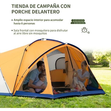 Tienda de Campaña Familiar 6 Personas Tienda Camping Impermeable PU3000 mm  con 3 Puertas 6 Ventanas