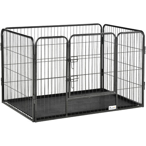 Parque para Mascotas Rectangular Parque de Juegos para Mascotas 4 Paneles de Acero 109x74x71cm con Puerta de Doble Pestillo y Bandeja Extraíble