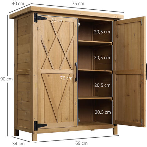 WEASHUME Armario de almacenamiento de madera para exteriores con techo  impermeable, cobertizo de herramientas de madera de jardín con 3 estantes