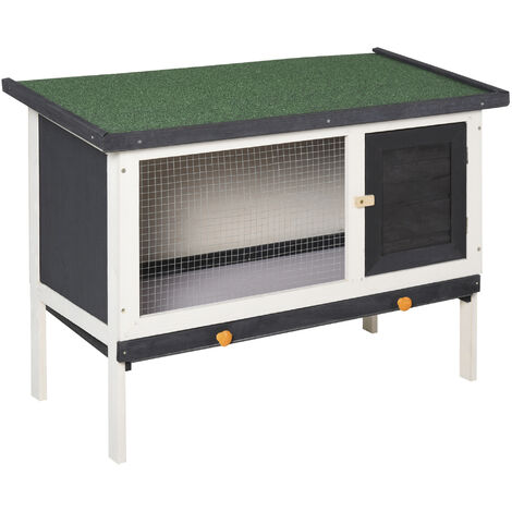Conejera de Madera Exterior Jaula Elevada para Conejos Cobayas Animales Pequeños con Techo Asfáltico Abatible Bandejas Extraíbles Puerta 90x45x65cm