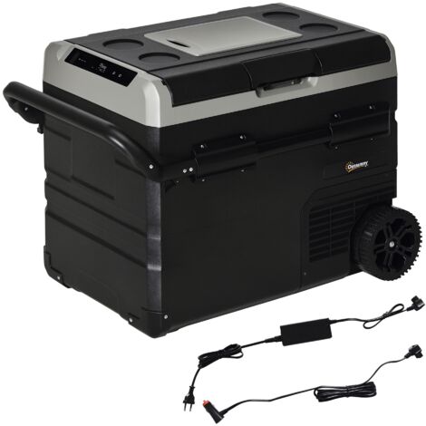 Nevera y Congelador de Compresor Portátil 60L Refrigerador de Coche CC 12V/24V -20℃ con Pantalla LED Táctil Asa Retráctil y Ruedas 71,1x46x57,1 cm