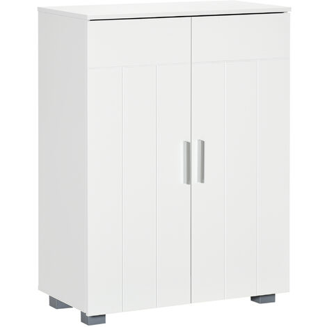 Armario de Baño con 2 Puertas y 2 Estantes Ajustables de 7 Niveles Mueble Auxiliar de Almacenaje para Salón Cocina Antivuelco 60x30x80 cm