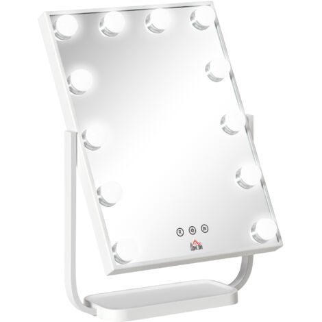Espejo de Maquillaje Espejo Iluminado de Mesa con 12 Luces LED 3 Modos de Color Pantalla Táctil Ajustable Función de Memoria 32,8x11x47,4cm