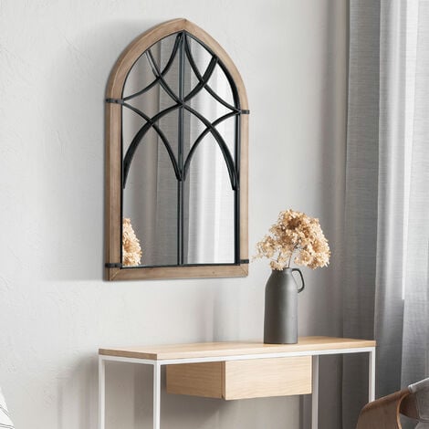 Espejo decorativo con marco de madera envejecida, espejo decorativo de  pared estilo rústico (ovalado)