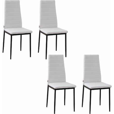 Pack de 4 sillas de comedor tapizadas en lino sillas de cocina modernas con respaldo alto y patas de metal carga 120 kg para salón 41x50x97 cm blanco