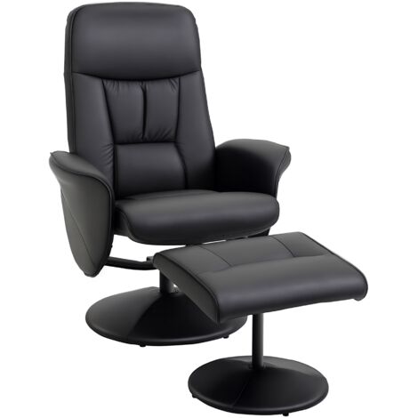 Sillón de Salón con Otomana Reposapiés Tapizado en PU Sillón Relax Reclinable hasta 145° Giratorio 360° para Salón Dormitorio Oficina 76x81x101 cm