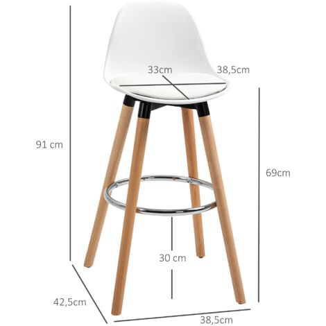 Juego de 2 Taburetes de Bar Tapizado en PU Taburetes Altos de Cocina con Asiento 70 cm de Altura y Patas de Madera  40x42x91 cm