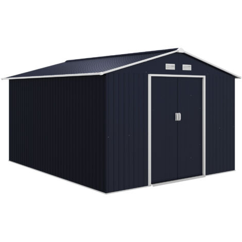 Cobertizo de jardín de exterior 8,3 m² 277x322x192 cm caseta de jardín con 2 puertas corredizas base refuerzo (suelo no incluido) gris