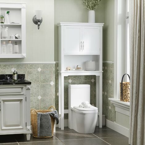 Toboli Armario alto baño 32x30x170cm blanco natural mueble columna estante  baño puertas en rejilla
