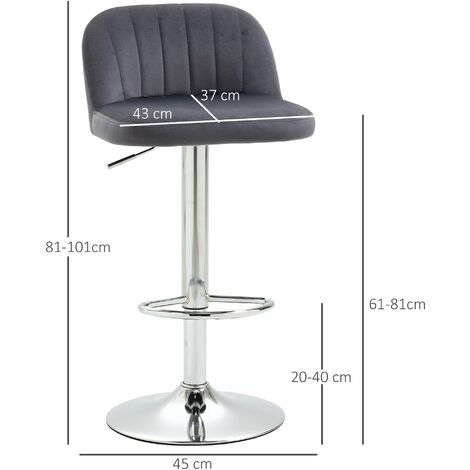 Juego de 2 Taburetes Altos de Cocina Tapizado en Teciopelo Taburetes de Bar con Altura Ajustable Asiento Giratorio y Reposapiés 43x45x81-101 cm