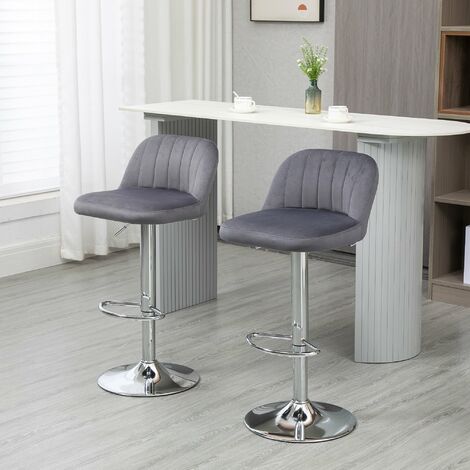 Juego de 2 Taburetes Altos de Cocina Tapizado en Teciopelo Taburetes de Bar con Altura Ajustable Asiento Giratorio y Reposapiés 43x45x81-101 cm