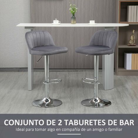 Juego de 2 Taburetes Altos de Cocina Tapizado en Teciopelo Taburetes de Bar con Altura Ajustable Asiento Giratorio y Reposapiés 43x45x81-101 cm