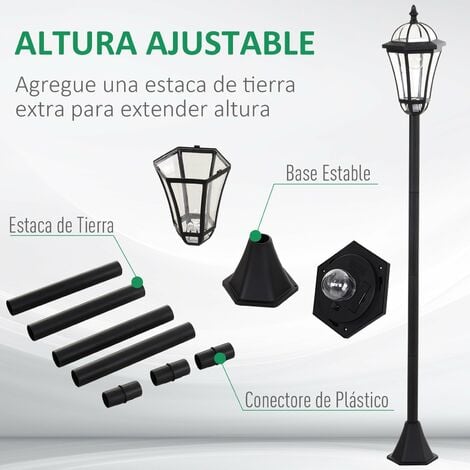 Outsunny Farol Solar de Jardín IP44 Lámpara de Pie con Luces Inteligentes  LED para Exteriores Patio Terraza 15x15x120 cm Negro