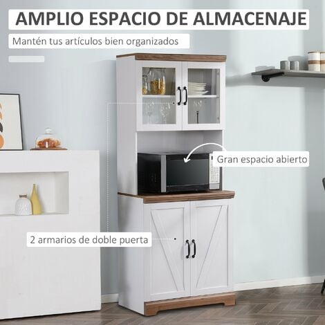 HOMCOM Aparador de Cocina Moderno Mueble Buffet Auxiliar con Cajón Estante  Ajustable y 2 Puertas de Vidrio 80x40x90 cm Blanco