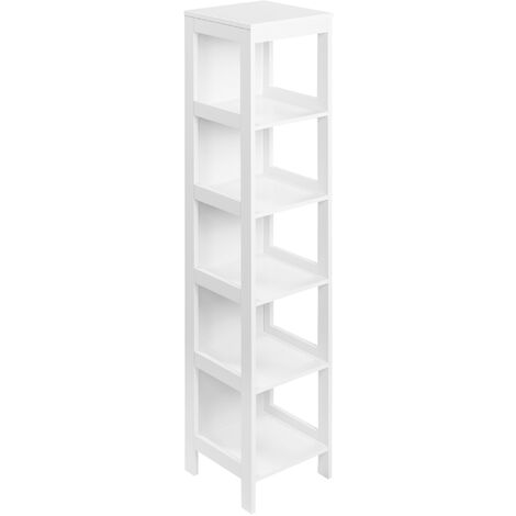 Estantería de Baño de Suelo de 5 Niveles Mueble Auxiliar de Almacenaje para Cocina Salón Dormitorio Estilo Moderno Antivuelco Carga 30 kg 30x30x140 cm