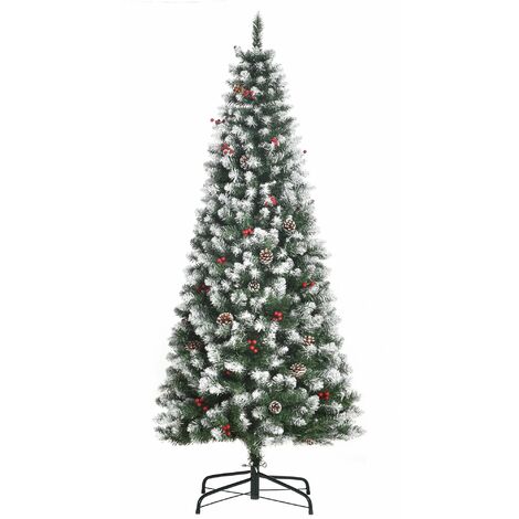 Árbol de Navidad Artificial Plegable 180 cm Ignífugo con 618 Ramas 34 Bayas 30 Piñas Hojas de PVC Efecto de Nieve Apertura Automática Soporte Metálico (1/5)