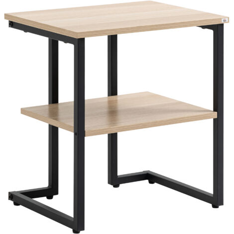 HOMCOM Mesa Auxiliar de 2 Estantes Mesita de Salón para Dormitorio Estudio Oficina Estilo Moderno 45x35x48 cm Natural