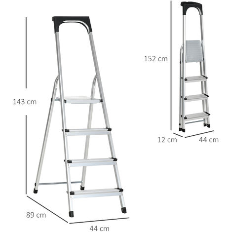 Escalera Plegable De 5 Peldaños Con Bandeja Para Herramientas | Capacidad 150 Kg | Pedal Antideslizante Y Barandillas De Protección | Color Negro | Ideal Para Hogar, Jardín Y Oficina