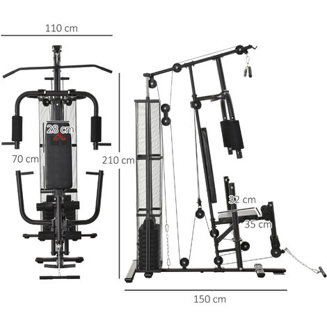 HOMCOM multiestación máquina de musculación con estribo para piernas placas  de peso de 45 kg carga