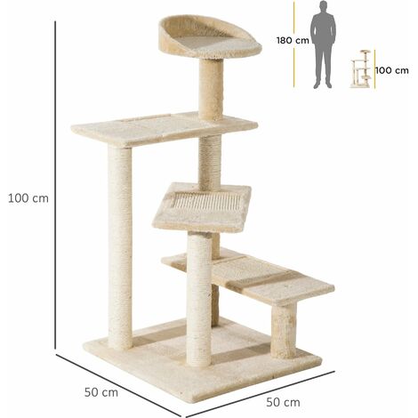 Árbol para Gato Rascador Grande 50x50x100 cm con Poste para Arañar Cama Plataformas con Manta de Sisal Terciopelo