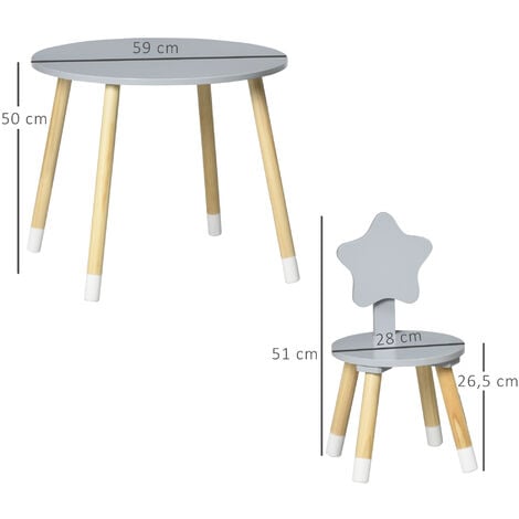 HOMCOM juego de mesa y 2 sillas de madera para niños con mesa redonda  Ø59x50 cm