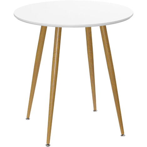 HOMCOM mesa de comedor redonda para 2 personas mesa de cocina estilo nórdico con encimera mate y patas de metal para salón carga 80 kg Ø72x75cm blanco