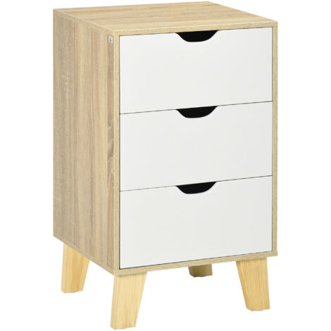 HOMCOM cómoda con 3 cajones y base elevada cajonera de armario para dormitorio salón pasillo estilo moderno antivuelco 40x35x68,5 cm natural y blanco (1/5)