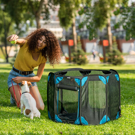 Parque Para Perros Pawhut De Acero 82,5-150x79x61 Cm Negro con