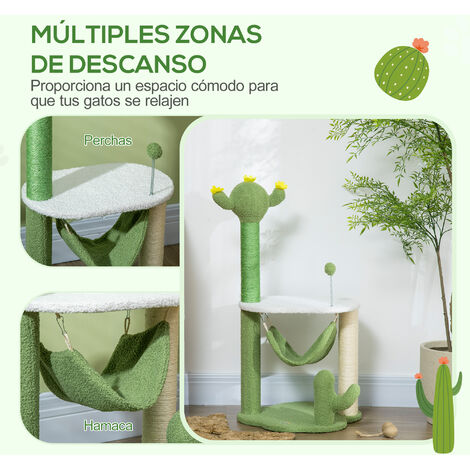 PawHut árbol rascador para gatos con forma de cactus altura 90 cm torre para gatos con hamaca Plataforma Postes de Sisal y Bola Divertida 45x45x90 cm