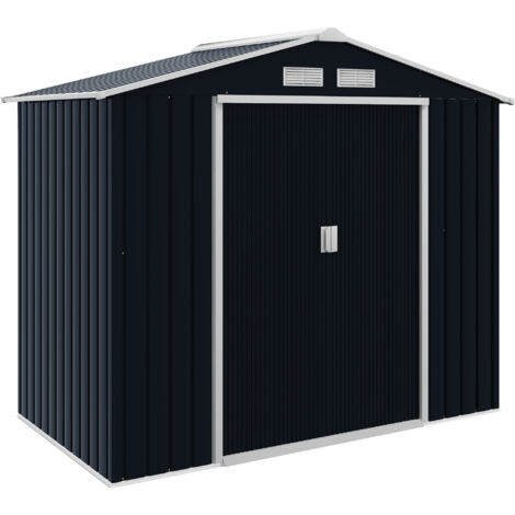Outsunny caseta de jardín 213x130x185 cm cobertizo metálico de exterior para almacenamiento de herramientas con 2 puertas correderas y 4 ventanas